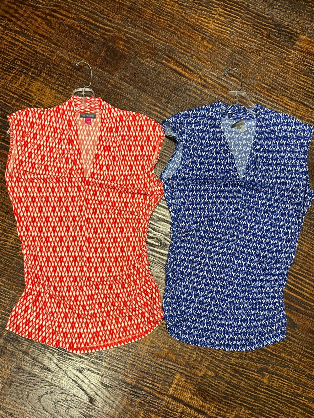 BOGO! Red and Blue Geometric Cap Sleeve Top - Women